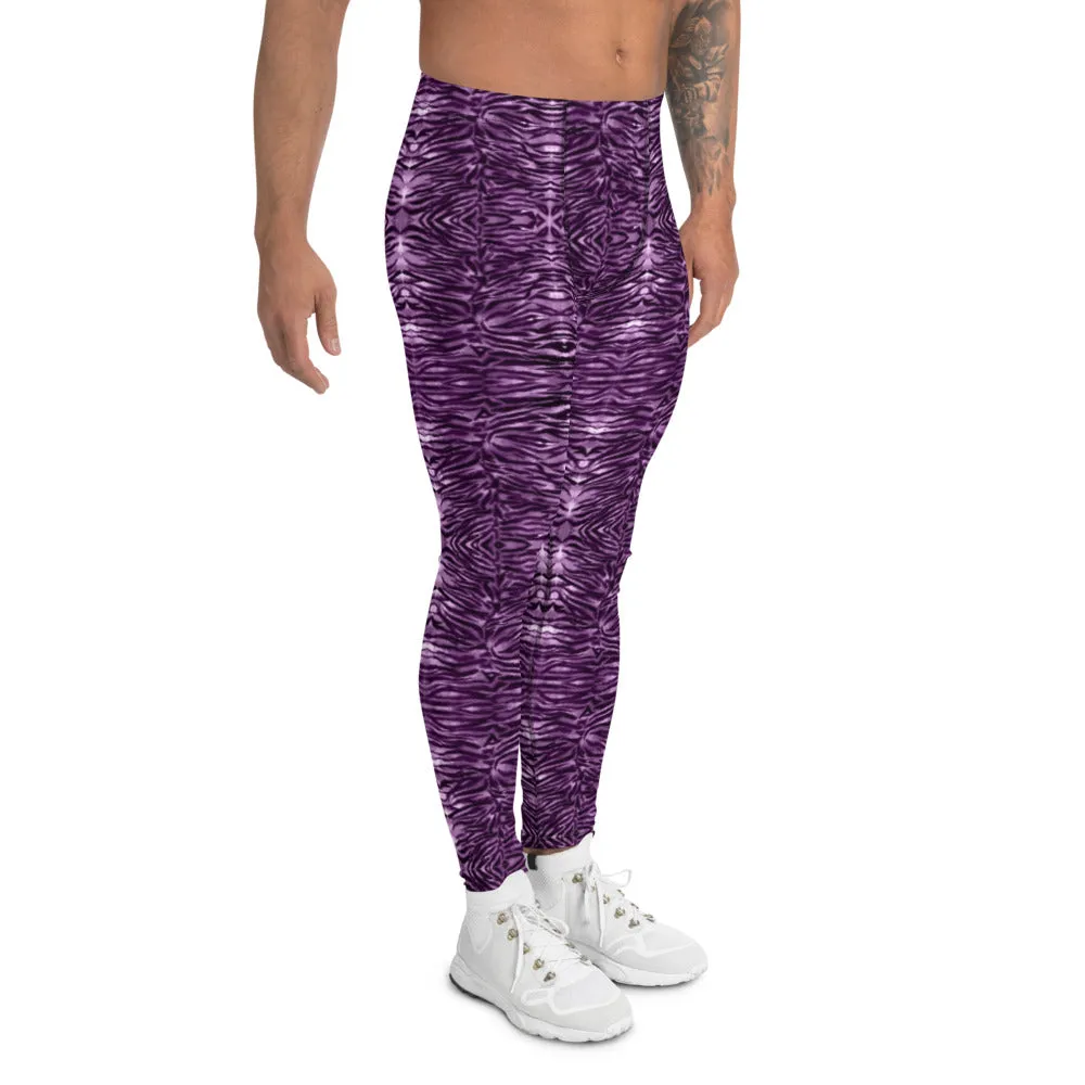 Pink Tiger Striped Men's Leggings, Purple Animal Print Meggings Run Tights-Made in USA/EU