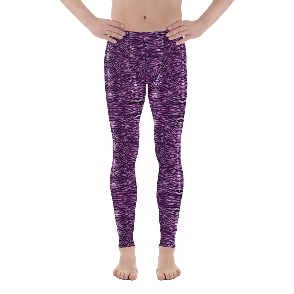 Pink Tiger Striped Men's Leggings, Purple Animal Print Meggings Run Tights-Made in USA/EU