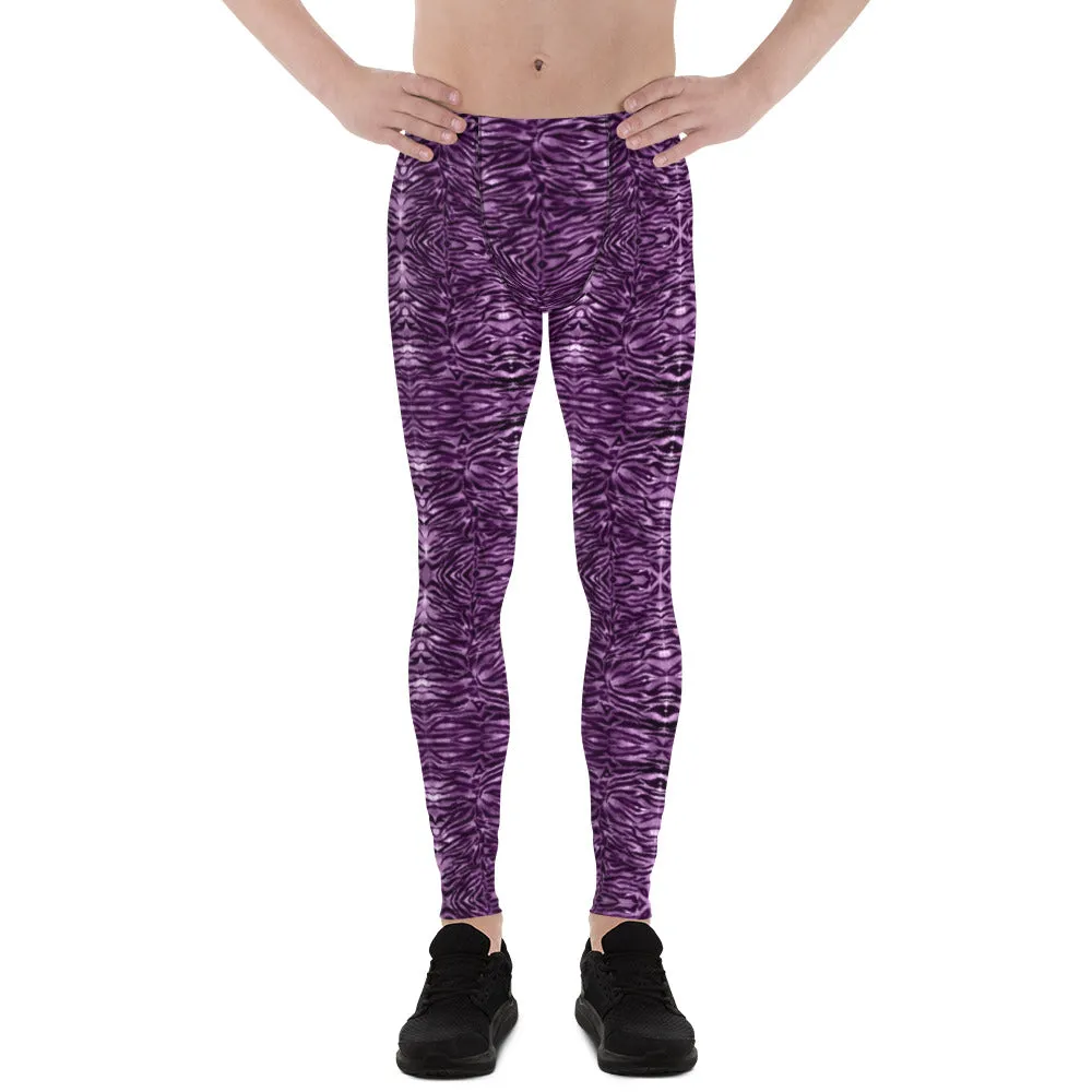 Pink Tiger Striped Men's Leggings, Purple Animal Print Meggings Run Tights-Made in USA/EU