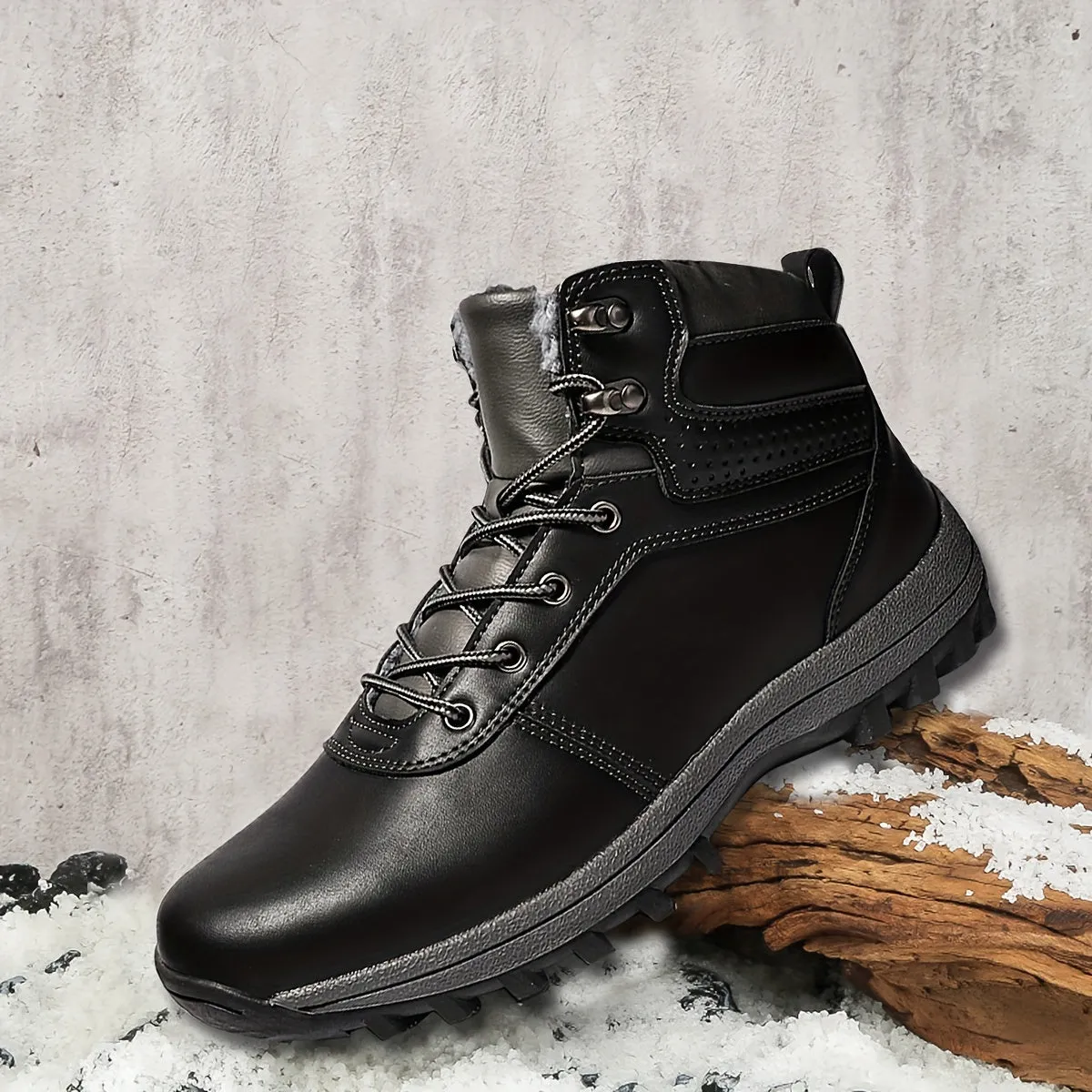 PLUS SIZE Men's Trendy Solid Snow Boots With Warm Plush Lining, Comfy Non Slip Lace Up Shoes For Men's Outdoor Activities