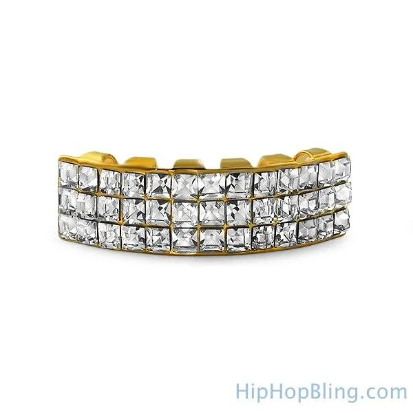 Princess Cut Iced Out Custom Gold Grillz Bottom