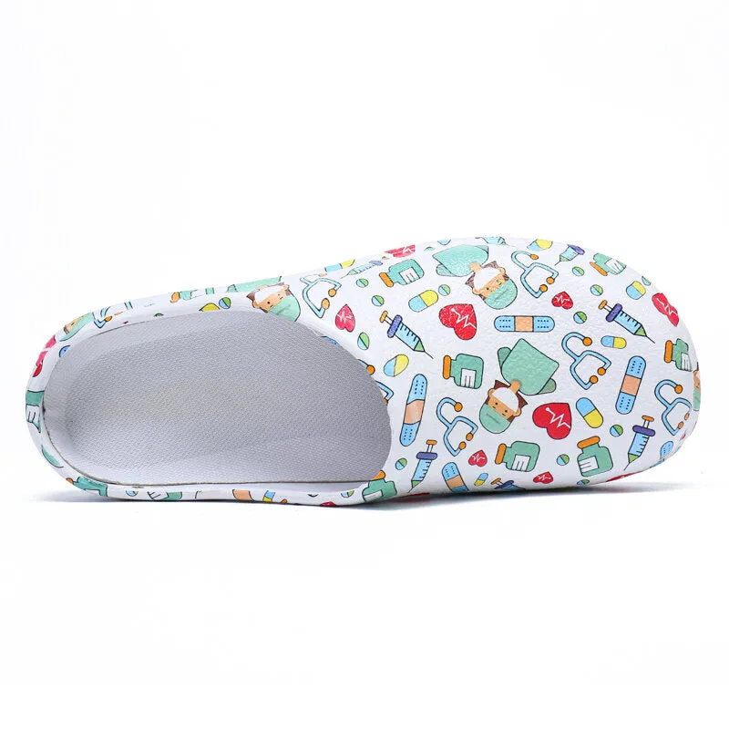 Printing Scrub Clogs Anti-slip Surgical Shoes Chef Shoes Nursing Slippers for women