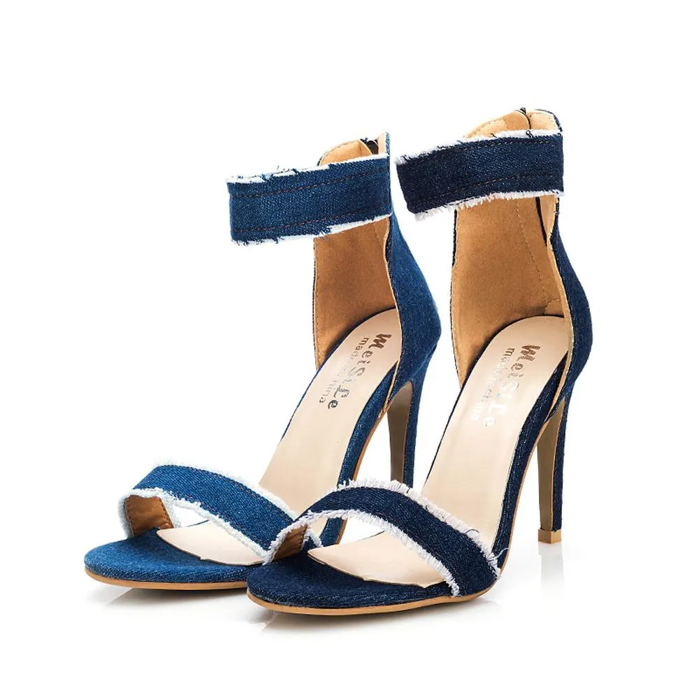 Pumps Fashion High Heels Shoes Wedding Women Denim High-Heeled Sandals