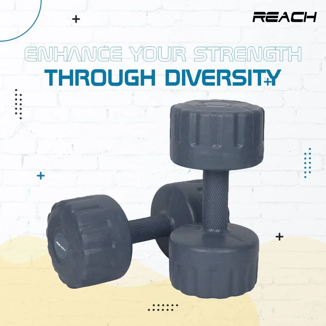 Reach PVC Dumbbell Set Weights| Pack of 2 For Strength Training Home Gym Fitness & Full Body Workout | Easy Grip & Anti- slip Dumbbell for Weight loss (2kg, Grey)