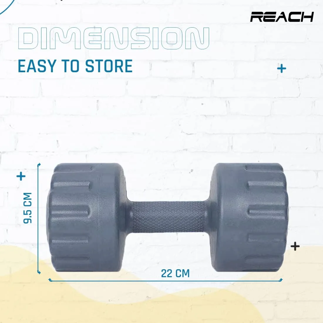 Reach PVC Dumbbell Set Weights| Pack of 2 For Strength Training Home Gym Fitness & Full Body Workout | Easy Grip & Anti- slip Dumbbell for Weight loss (2kg, Grey)