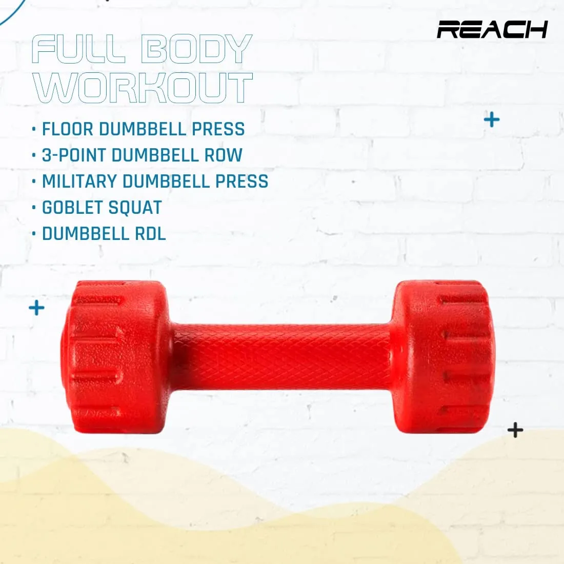 Reach PVC Dumbbell Set Weights| Pack of 2 For Strength Training Home Gym Fitness & Full Body Workout | Easy Grip & Anti- slip Dumbbell for Weight loss (2kg, Red)