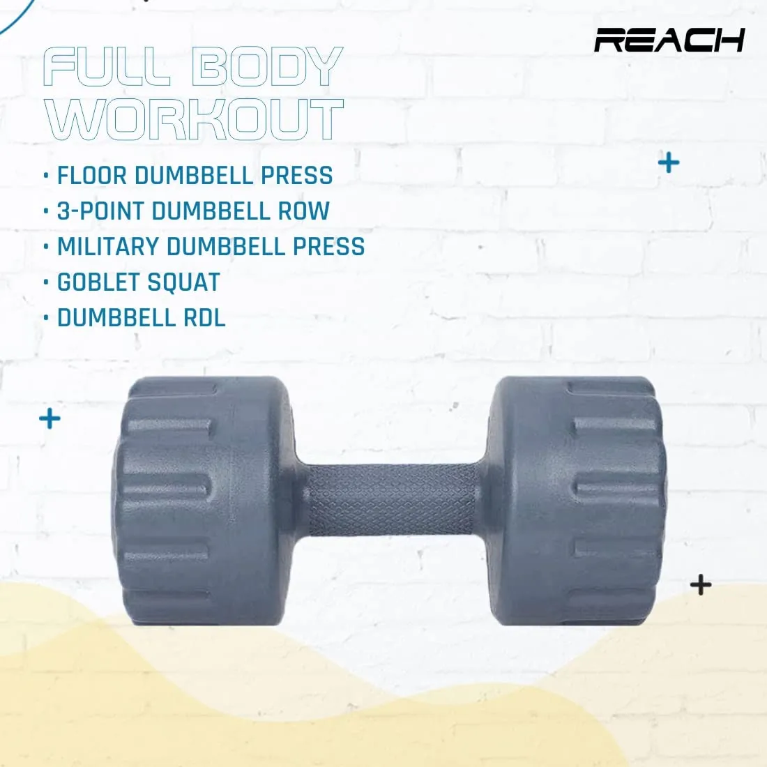 Reach PVC Dumbbell Set Weights| Pack of 2 For Strength Training Home Gym Fitness & Full Body Workout | Easy Grip & Anti- slip Dumbbell for Weight loss (5kg, Grey)