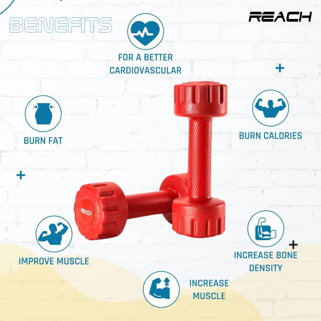 Reach PVC Dumbbell Set Weights| Pack of 2 For Strength Training Home Gym Fitness & Full Body Workout | Easy Grip & Anti- slip Dumbbell for Weight loss (5kg, Red)