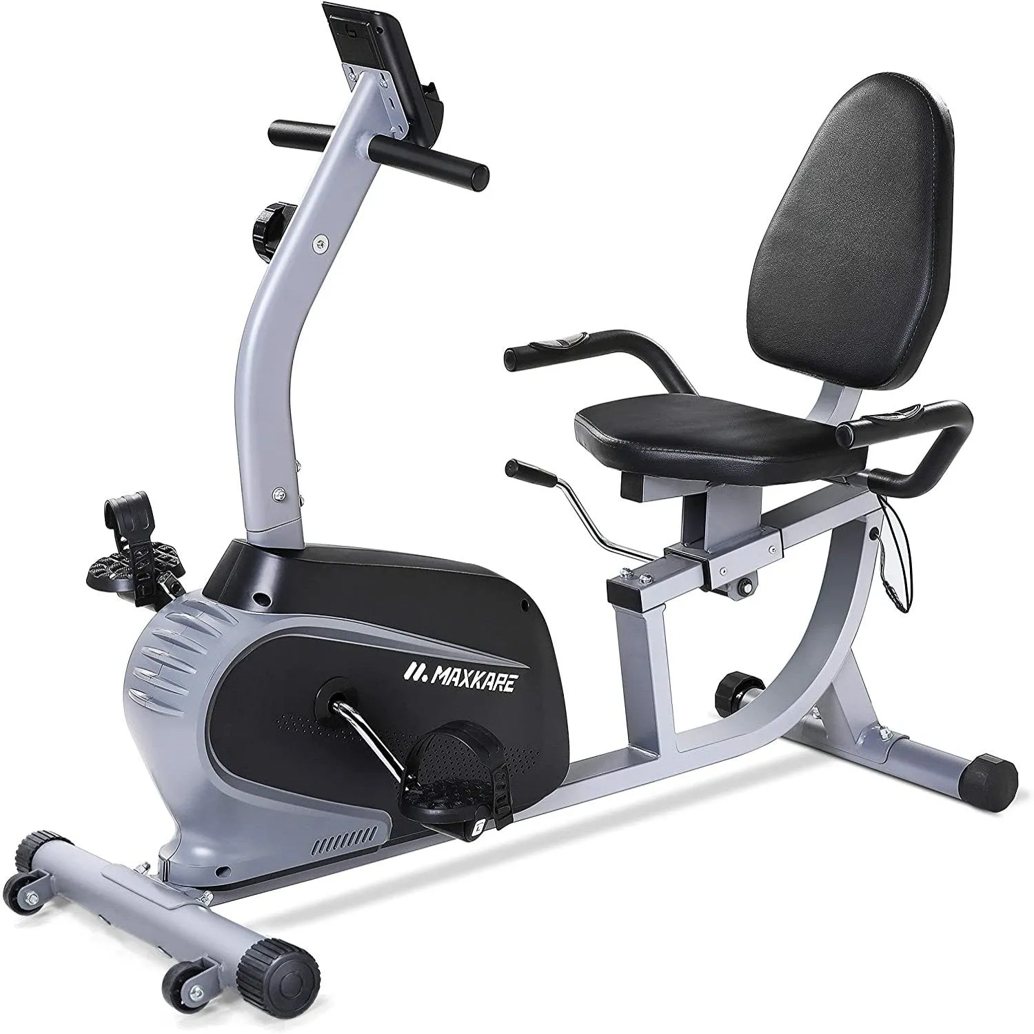 Recumbent Exercise Bike Indoor Cycling Stationary Bike with Adjustable Seat and Resistance, Pulse Monitor/Phone Holder (Seat Height Adjustment by Lever)