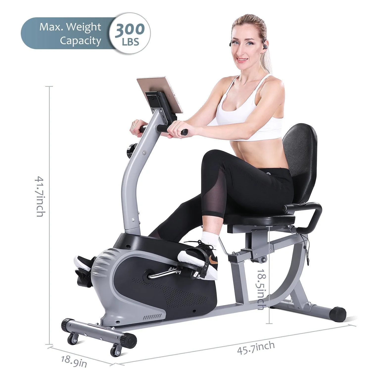 Recumbent Exercise Bike Indoor Cycling Stationary Bike with Adjustable Seat and Resistance, Pulse Monitor/Phone Holder (Seat Height Adjustment by Lever)