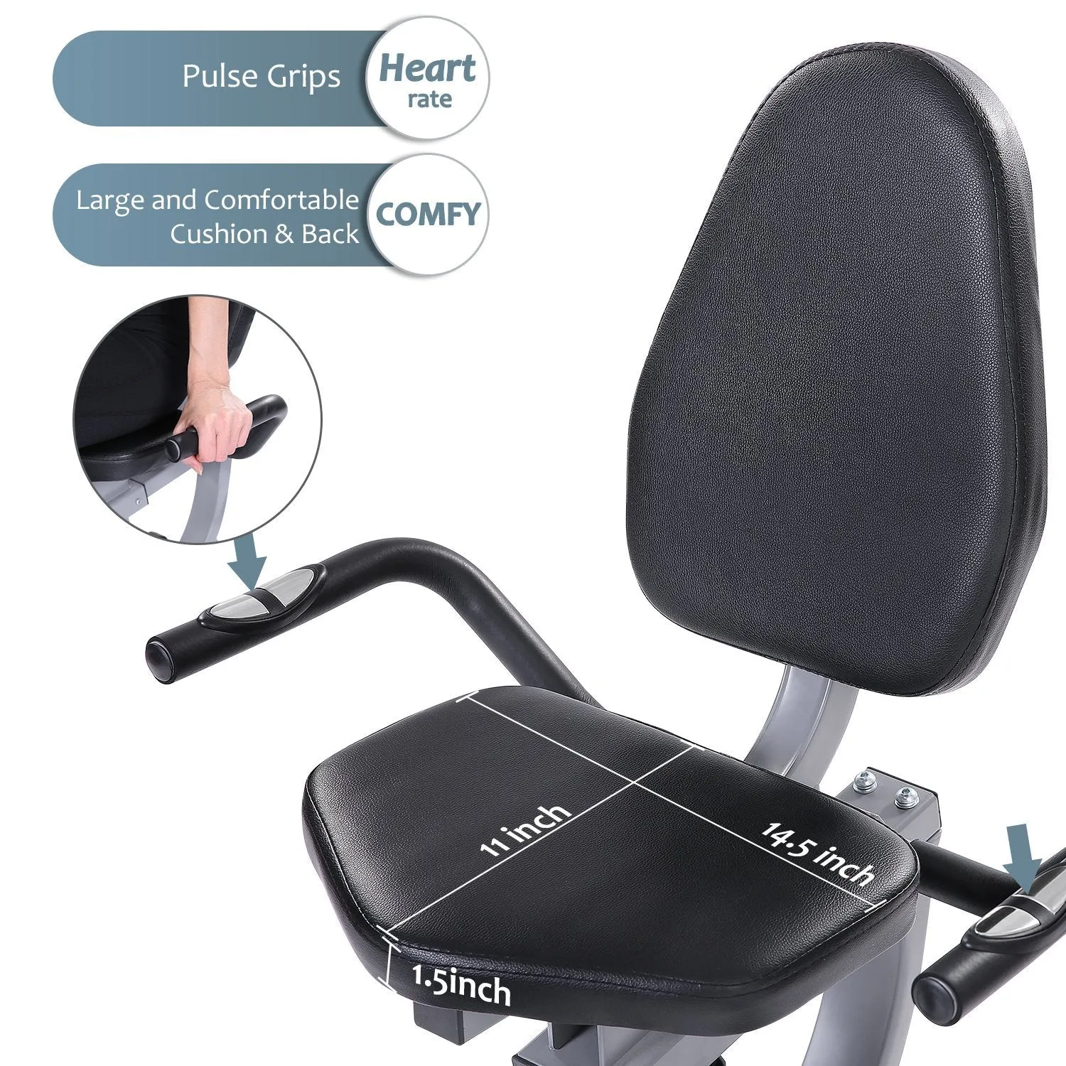 Recumbent Exercise Bike Indoor Cycling Stationary Bike with Adjustable Seat and Resistance, Pulse Monitor/Phone Holder (Seat Height Adjustment by Lever)