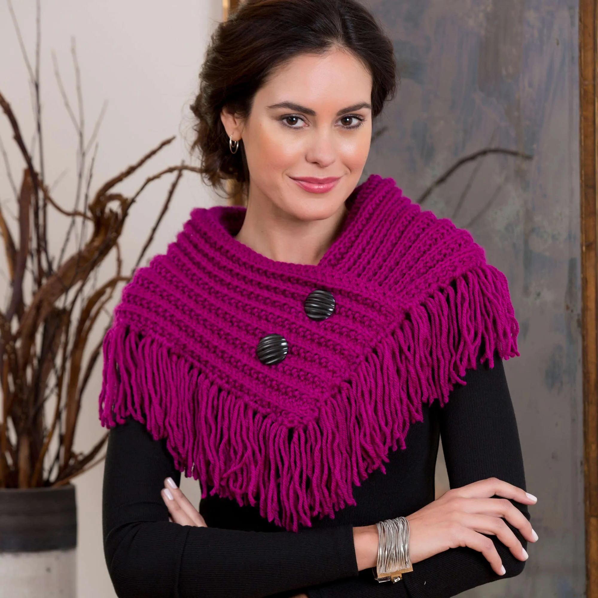 Red Heart Knit Fringed Cowl