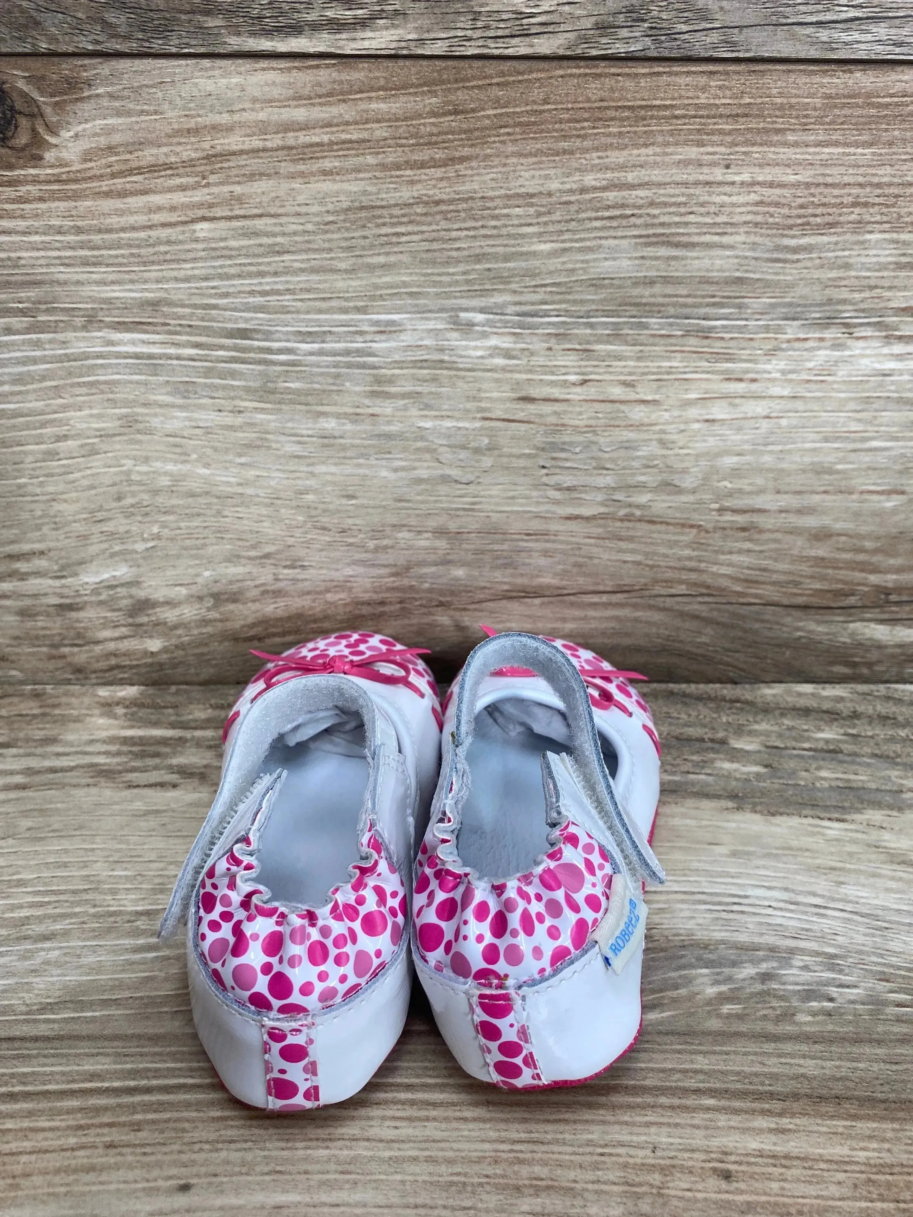 Robeez Bow Mary Jane Soft Sole Leather Shoes Pink/White Sz 6c