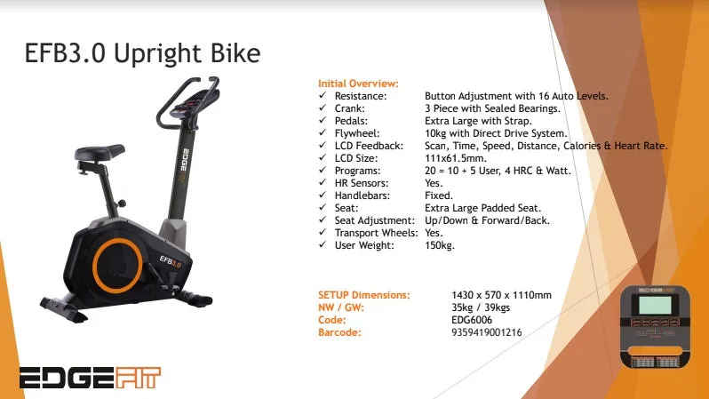 SALE: EDGEFIT EFB3.0 Programmable Upright Bike