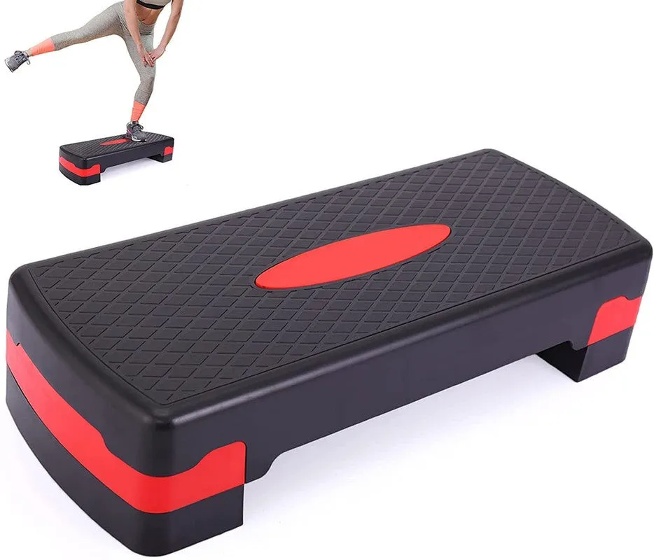 Shopeleven Adjustable Aerobic Exercise Stepper, Non-Slip Textured Surface for Workout, Fitness Step Platform - Red