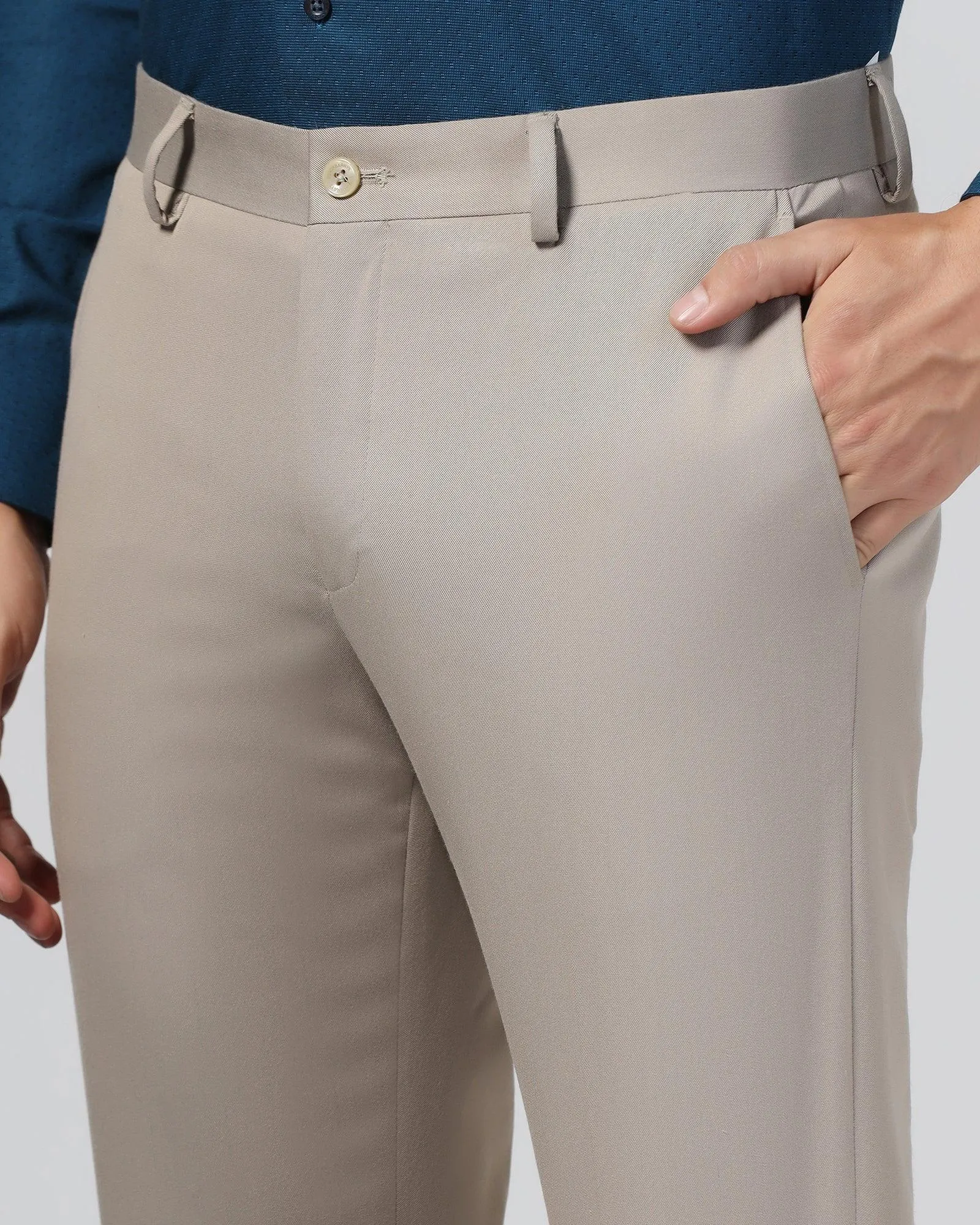 Slim Comfort B-95 Formal Beige Textured Trouser - Tesla