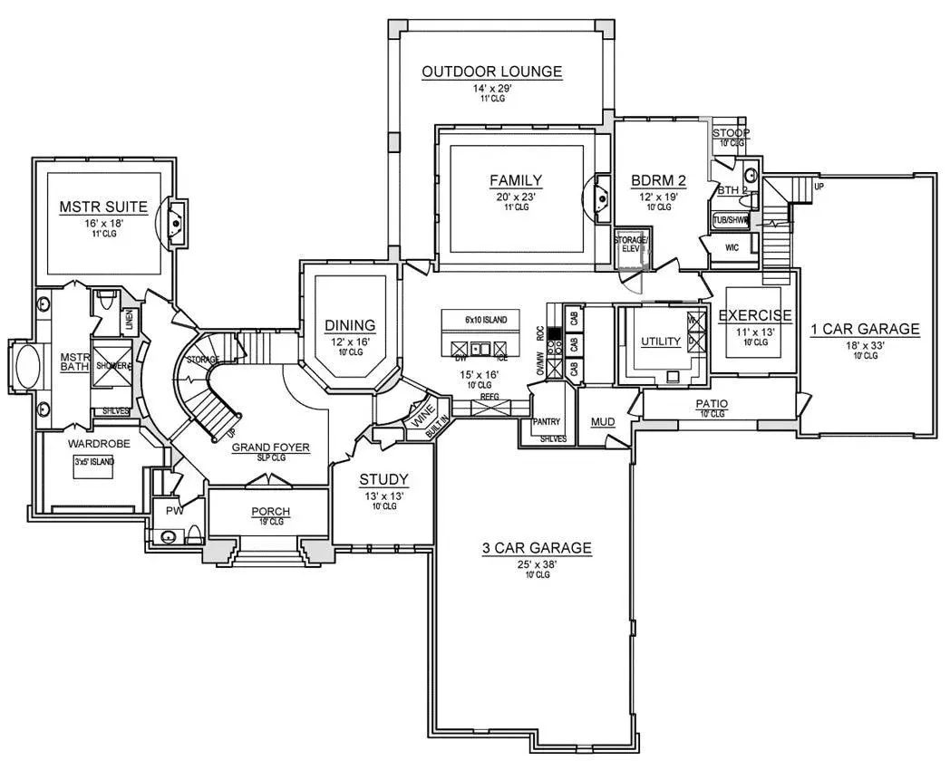 Spacious 4-Bedroom Home Plan with 4,416 sq ft and Versatile Living Spaces