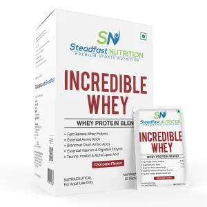 Steadfast Nutrition Incredible Whey Protein| Isolate and Concentrate Fast release Protein Powder for Men and Women No added preservatives (Chocolate, Pack of 60 Sachets)