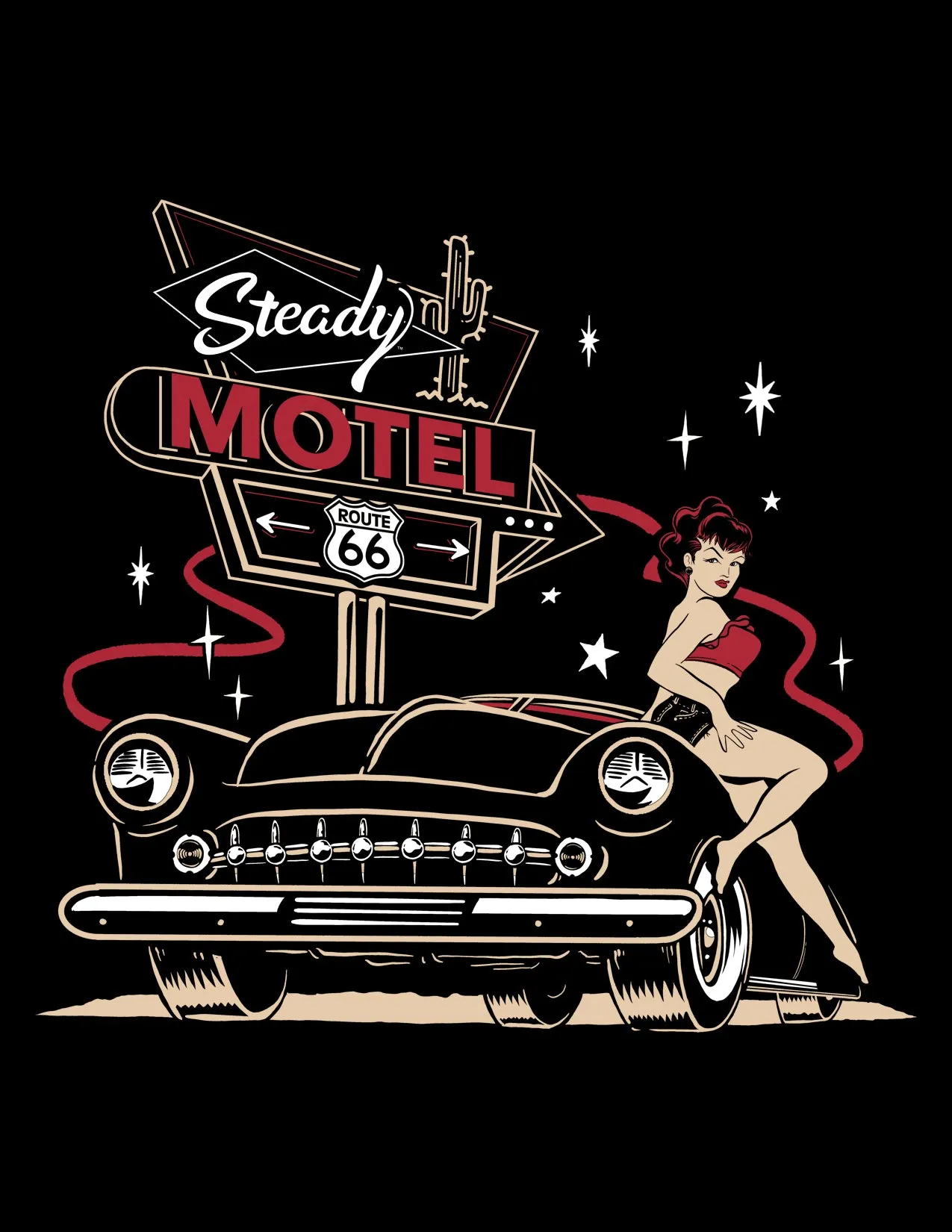 Steady Motel 66 Men's Tee in Black