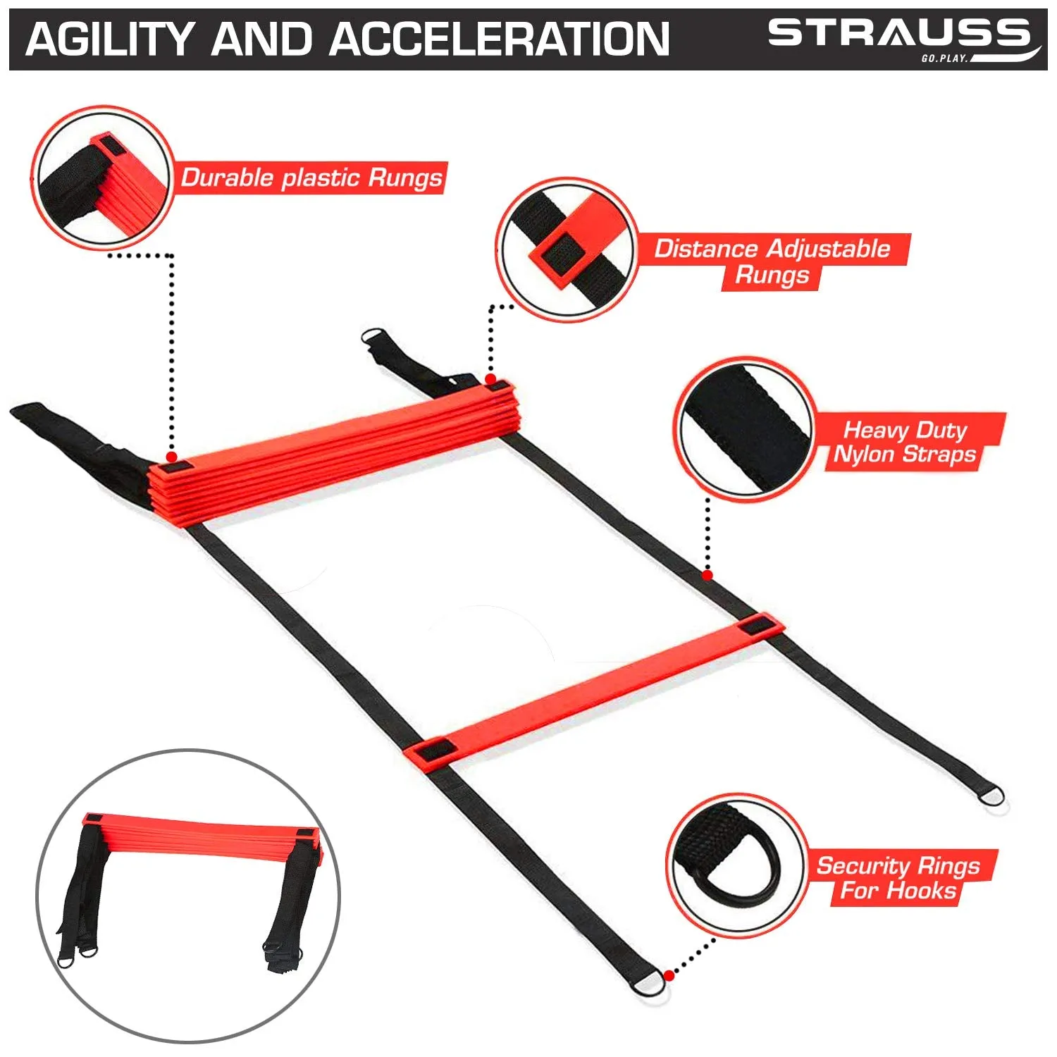 Strauss Adjustable Agility Ladder, (Red)