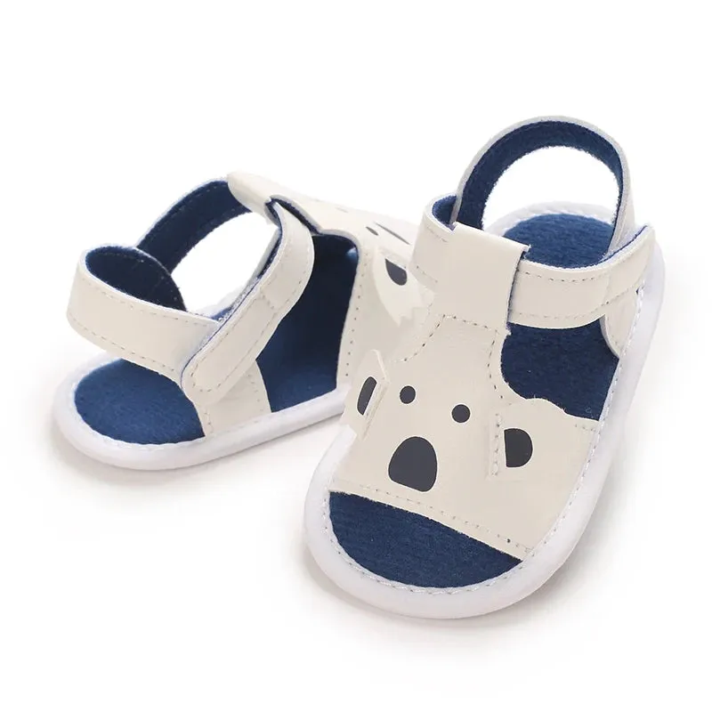 Summer Cute Cartoon Baby Sandals Boys and Girls Shoes Flat PU Cloth Sole Baby Shoes First Step Outdoor Beach Sandals 0-18M