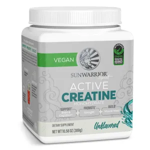 Sunwarrior Creatine Monohydrate Powder | Muscle Building Strength Training Pre Workout & Recovery | Vegan & Keto Friendly Micronized & Easily Mixes 300g Tub (60 Servings) Unflavored Active Creatine