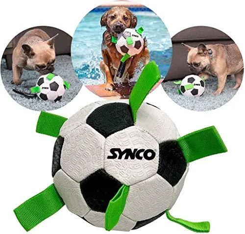 Synco Dog Toy Football with Green Holding Loops | Dog Ball Size-3 | Dog Toy Ball (White)