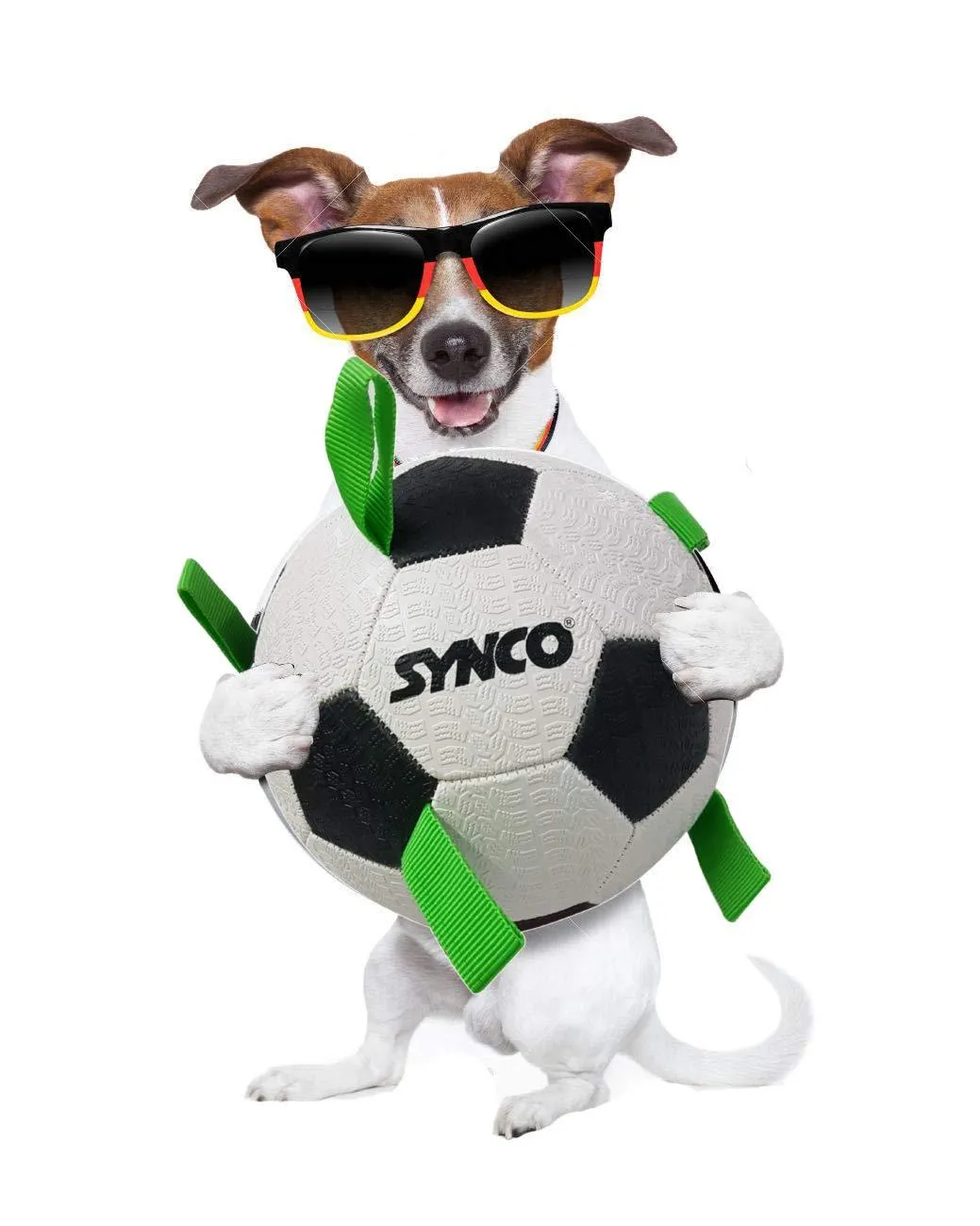 Synco Dog Toy Football with Green Holding Loops | Dog Ball Size-3 | Dog Toy Ball (White)