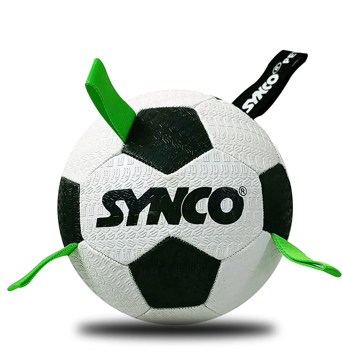 Synco Dog Toy Football with Green Holding Loops | Dog Ball Size-3 | Dog Toy Ball (White)