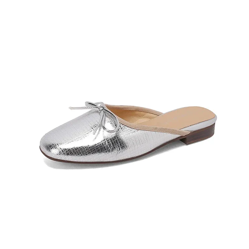 TAVIMART  -  Women Mules Concise Comfortable Casual Flats Spring Summer Office Ladies Bowtie Mules Silver Gold  Simple Shoes Woman Size 40