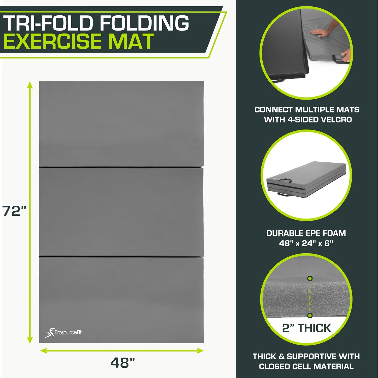 Tri-Fold Folding Exercise Mat 6x4x2