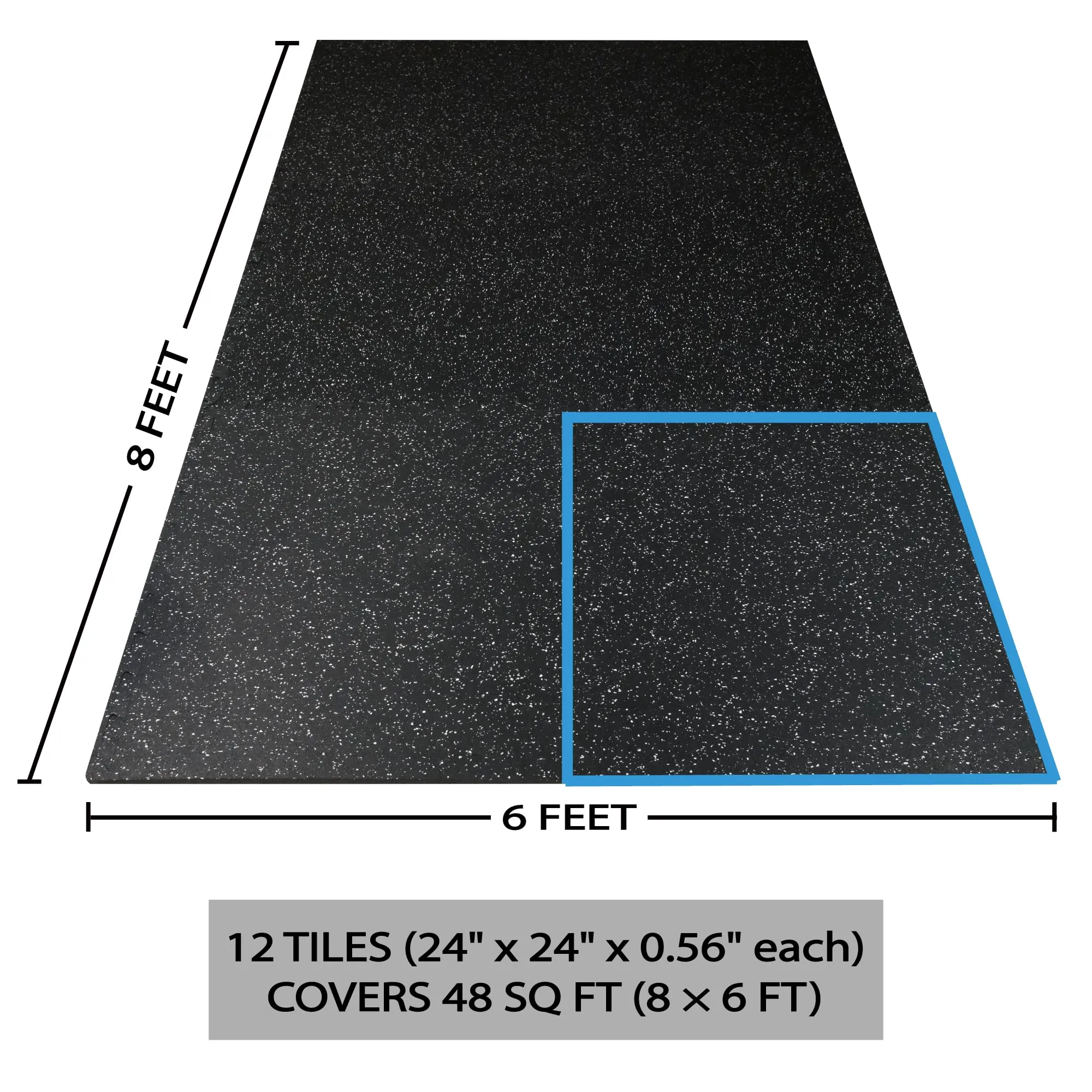 Vivaluz 0.56 Inch Thick 48 Sq Ft Gym Flooring for Home Gym, 12 Tiles Robust Rubber Top with Eva Foam Exercise Equipment Mats, Protective Flooring Puzzle Mat for Fitness Room