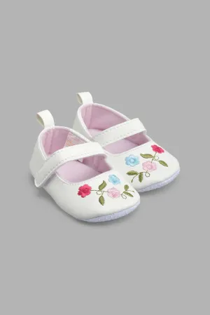 White Flower Embroidered Pump For Baby