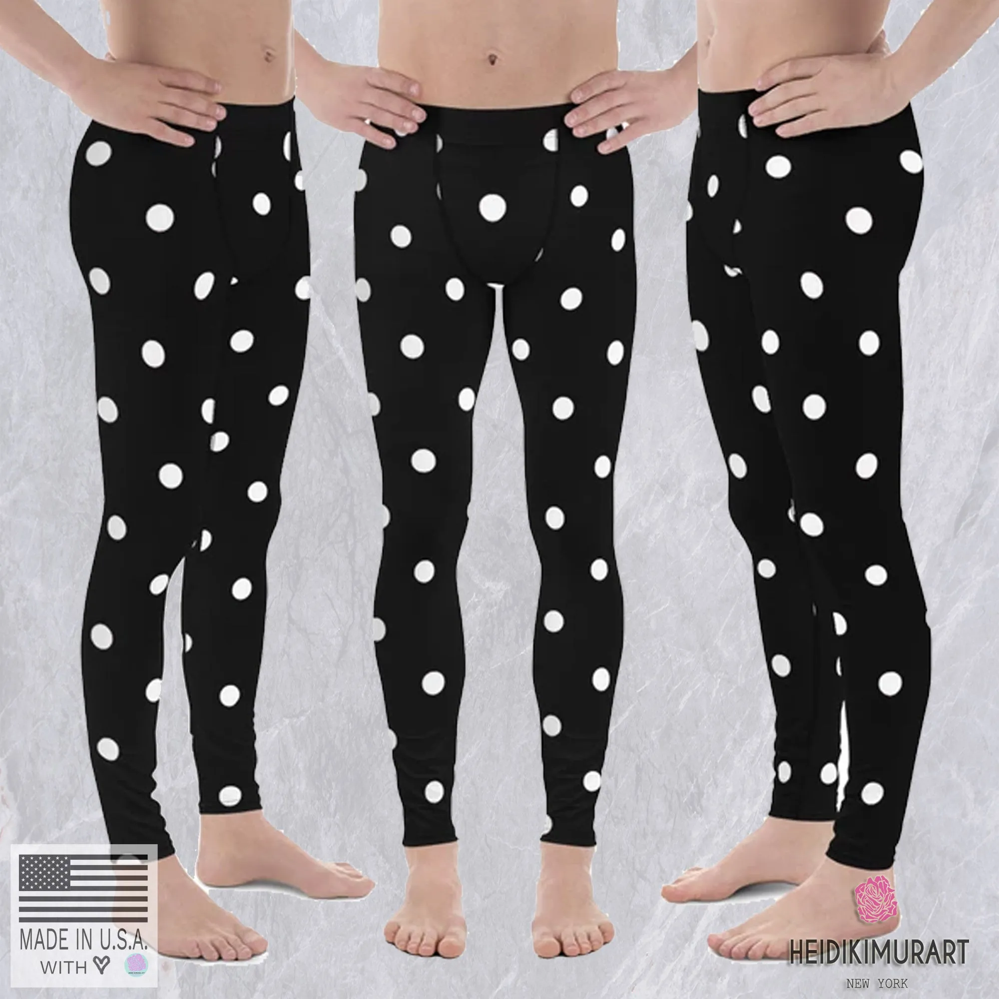 White Polka Dots Print Meggings, Premium Men's Leggings Pants With Dots -Made in USA/EU