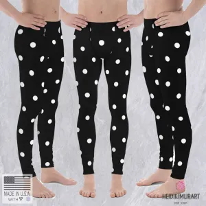 White Polka Dots Print Meggings, Premium Men's Leggings Pants With Dots -Made in USA/EU