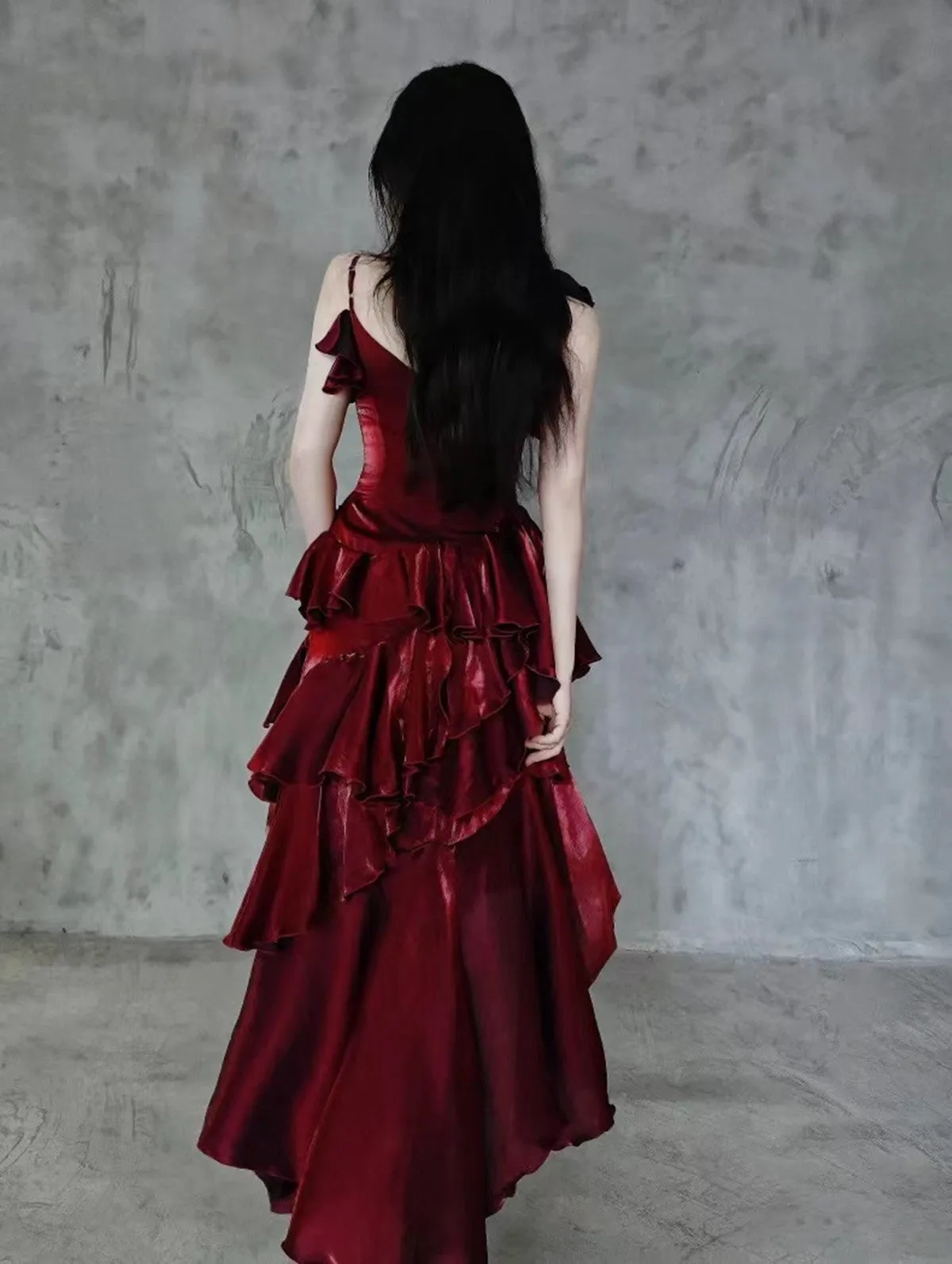 Wine Red High Low Satin Vintage Style Party Dress, Wine Red Long Prom Dress