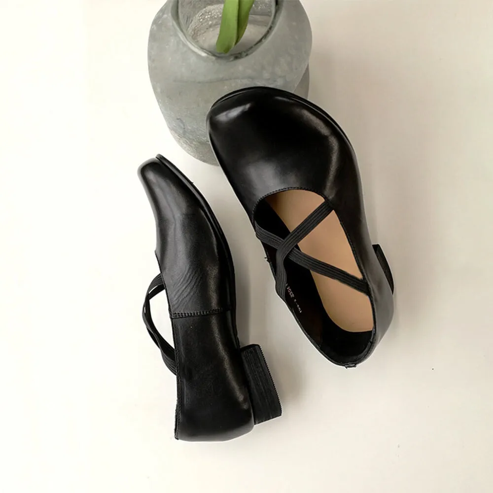 Women Handmade Leather Cross Strap Mary Jane Shoes Black/Coffee