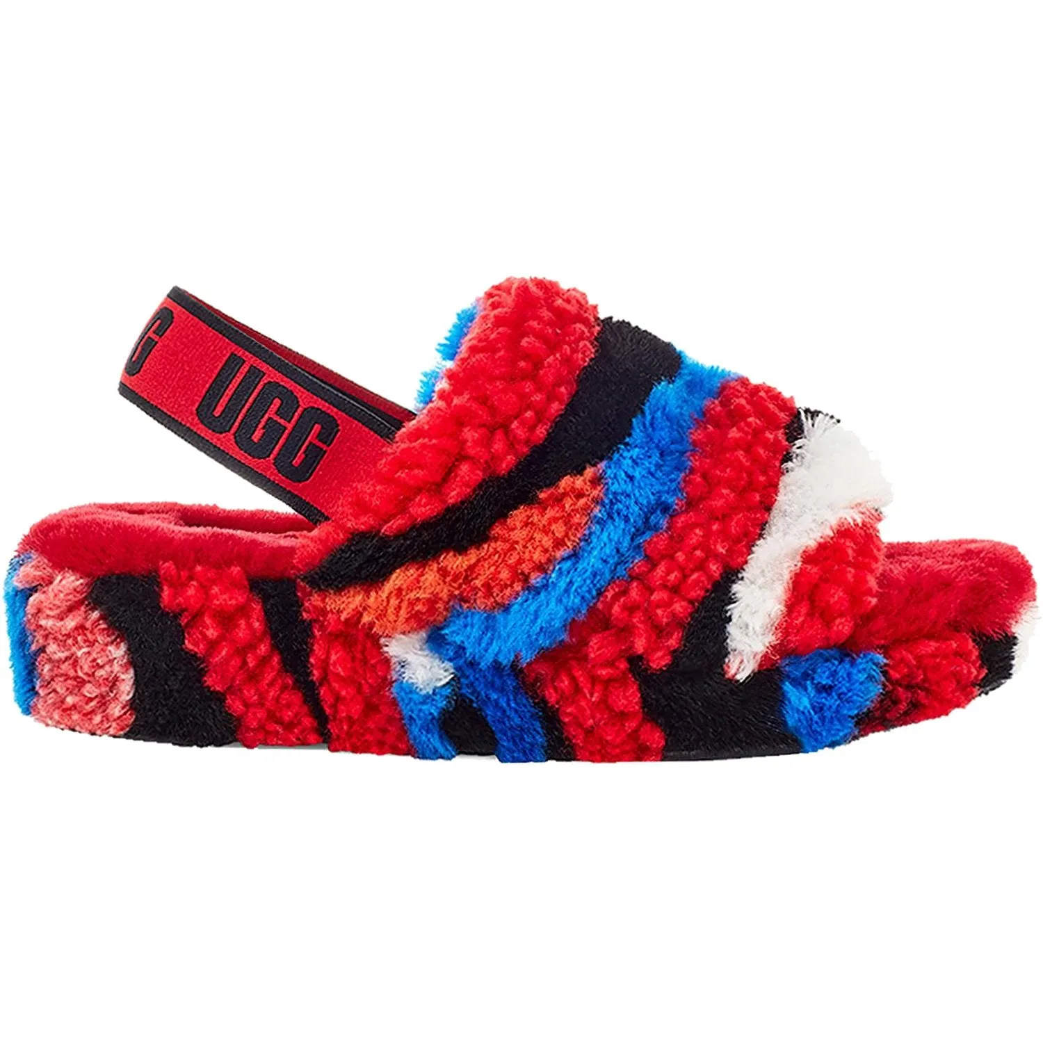 Women's UGG Fluff Yeah Slide Cali Collage Red Sheepskin