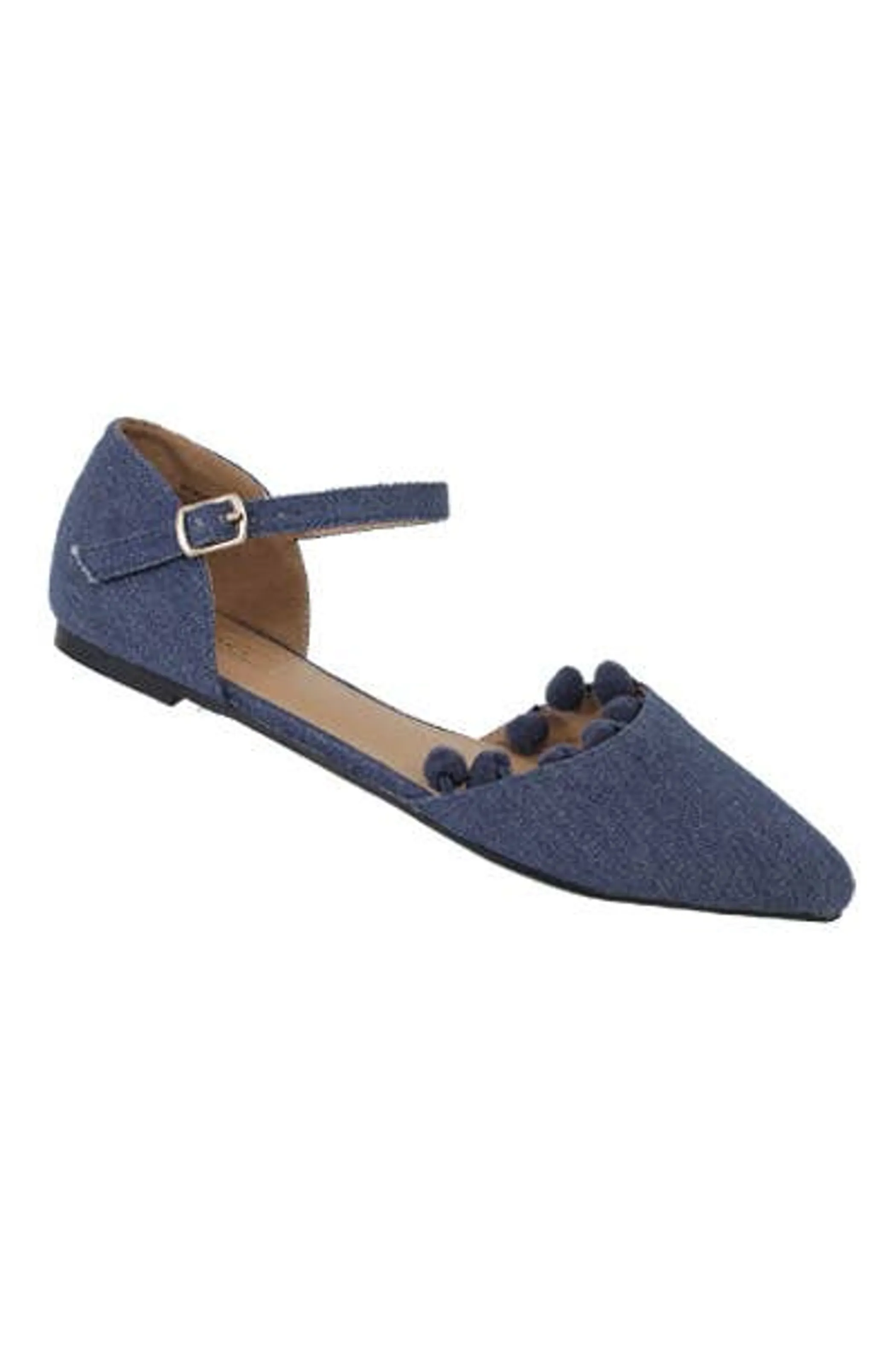 Yoki womens URBAN-125 DENIM WITH POMPOM Ballet FLATS