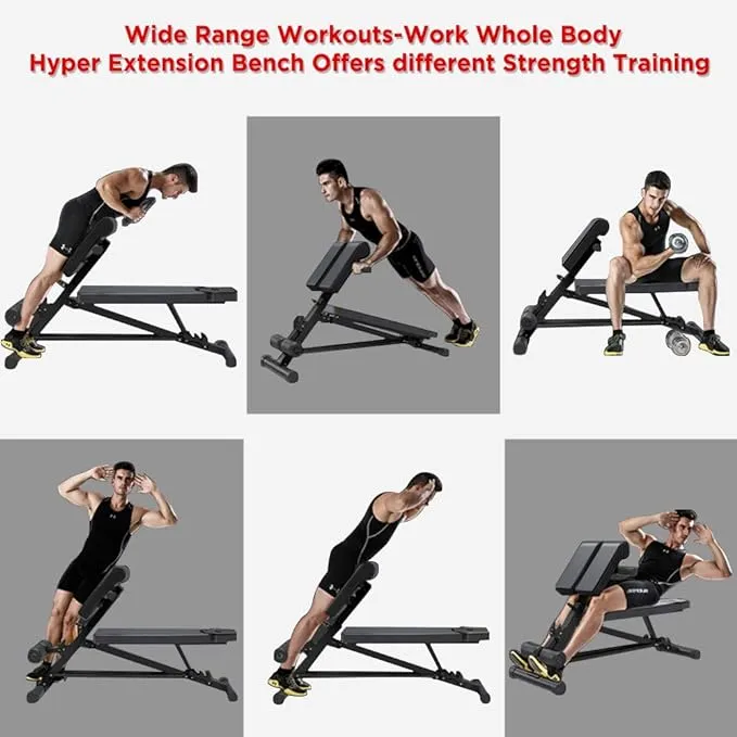 YOLEO Adjustable Weight Bench- Utility Bench for Full Body Workout; Multi Purpose Decline Fitness Bench Roman Chair; Sit Up Abs All-In-One Hyper Back Extension Exercise Bench