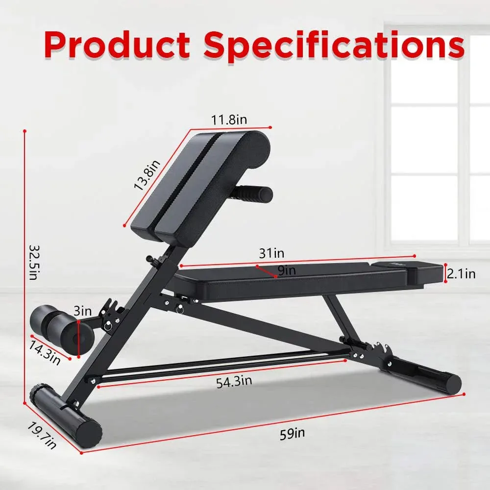 YOLEO Adjustable Weight Bench- Utility Bench for Full Body Workout; Multi Purpose Decline Fitness Bench Roman Chair; Sit Up Abs All-In-One Hyper Back Extension Exercise Bench